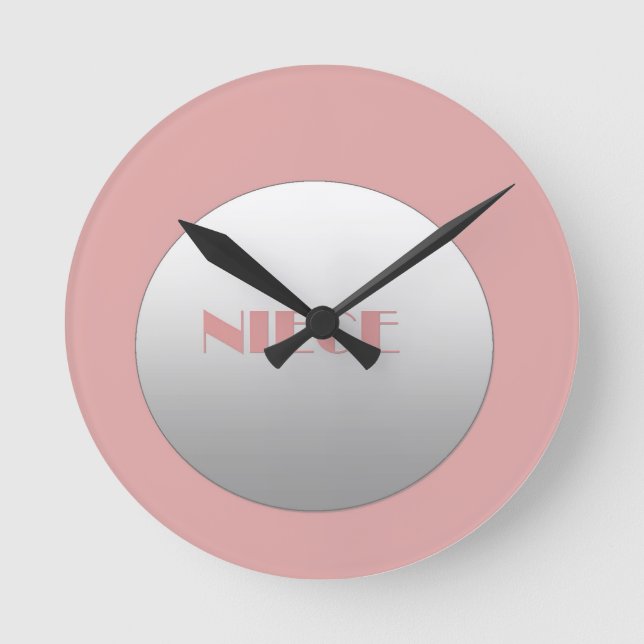 Rosa und Silberne Nichte Runde Wanduhr (Vorderseite)
