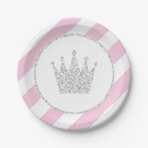 Rosa und silberne Prinzessin Crown Party Plates Pappteller