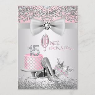 Rosa und silberne Quinceanera-Geburtstagsfeier Einladung