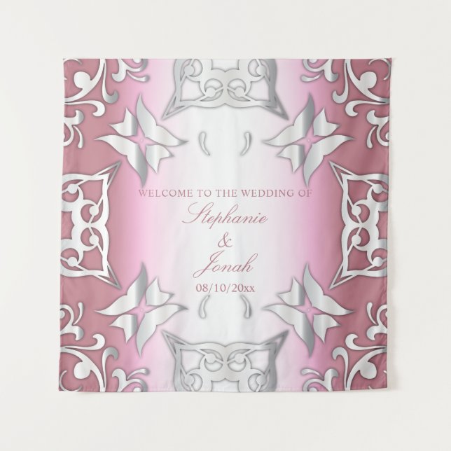 Rosa und silberne Vintage antike Hochzeit Wandteppich (Vorderseite)