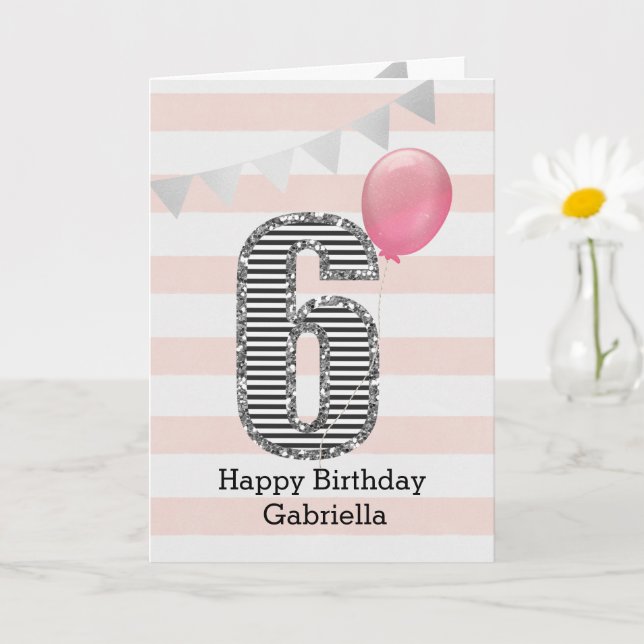 Rosa und Silberner Glitzer 6. Geburtstagskarte Karte (Kleine Pflanze)