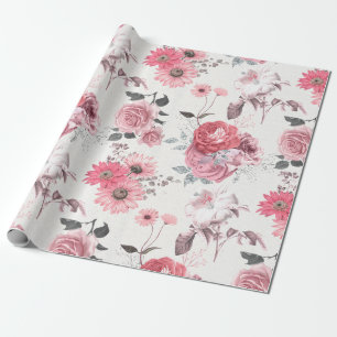 Rosa und silbernes Blumenmuster Geschenkpapier