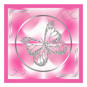 Rosa und Silberschmetterling und unendliche Zeiche Fotodruck