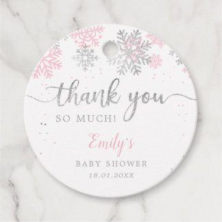 Rosa und Silberschneeflocken Winter Girl Babydusch Geschenkanhänger