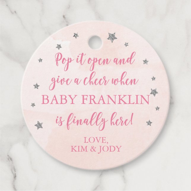 Rosa und Silberstars Pop Es ist geöffnet Mini Cham Geschenkanhänger (Vorderseite)