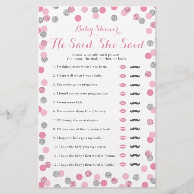 Rosa und Silver Baby Dusche sagte er sagte, sie sp (Vorderseite)