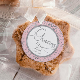 Rosa und Silver Confetti Trendy Gracias Quadratischer Aufkleber