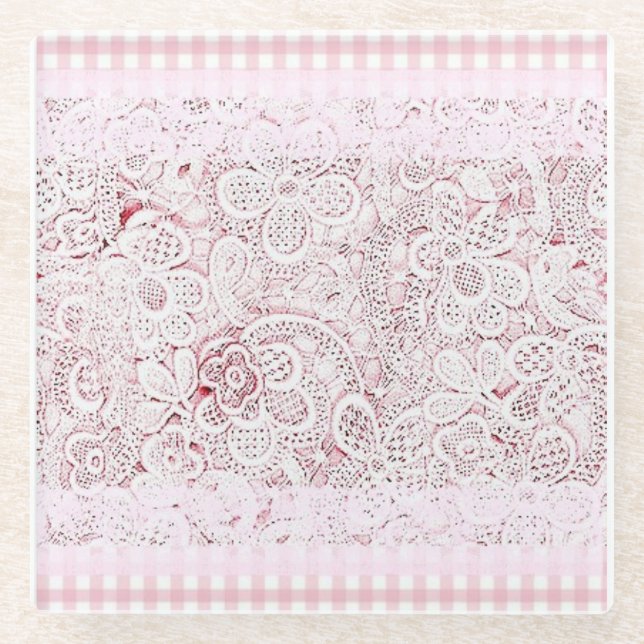 Rosa und Spitzen Glasuntersetzer (Vorderseite)