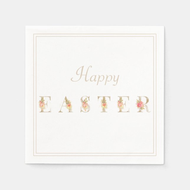Rosa und Tan Floral Ostern Napkins Serviette (Vorderseite)