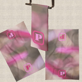 Rosa und Taupe Camouflage Abstrakt Chic Mit Monogr Geschirrtuch