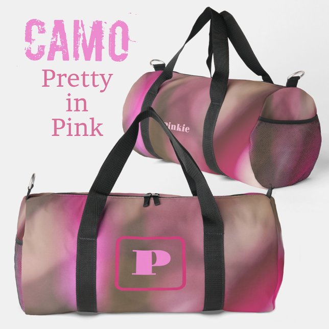 Rosa und Taupe Chic Camouflage Mit Monogramm Duffle Bag (Von Creator hochgeladen)