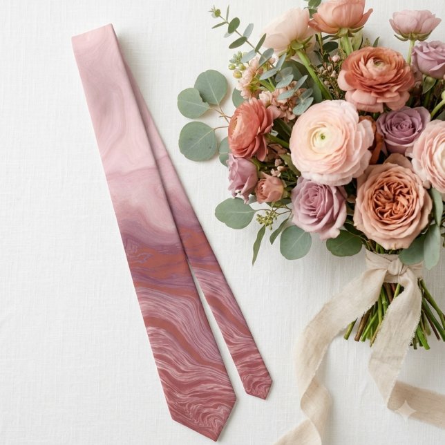 Rosa- und Terrakotta-Marmor-Hochzeit Krawatte (This marble necktie is a great look for a groomsman at a rustic wedding.)