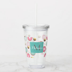 Rosa und Türkis Donut-Mix-Monogramm individuell Acryltrinkbecher