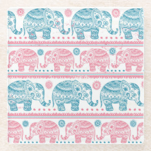 Rosa und Türkis Ethnische Elefantenmuster Glasuntersetzer