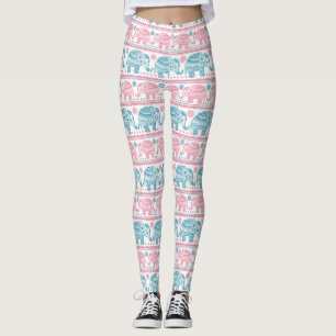 Rosa und Türkis Ethnische Elefantenmuster Leggings