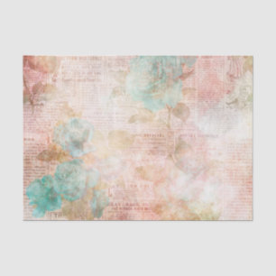 Rosa und Türkis Florale Ephemera Seidenpapier
