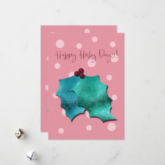 Rosa und Türkis Frohe Holly-Tage! Feiertagskarte
