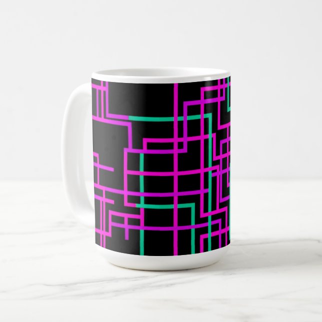 Rosa und Türkis geometrisches Gitter  Kaffeetasse (Vorderseite Links)