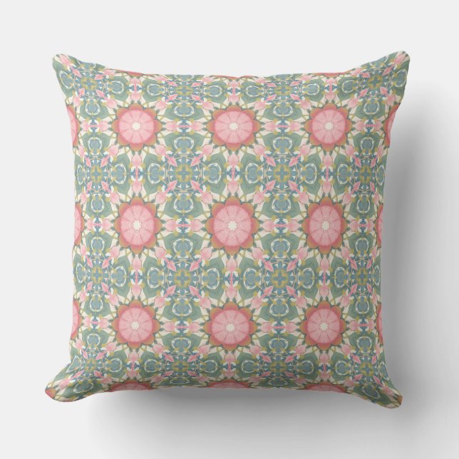 Rosa und Türkis Mandala Boho Kissen (Vorderseite)