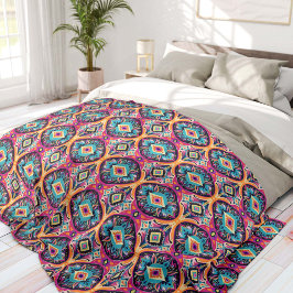Rosa und Türkis Ornamentale Blumen Bohemian Fleecedecke