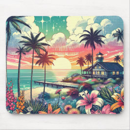 Rosa und Türkisblau | Beach Art Mousepad