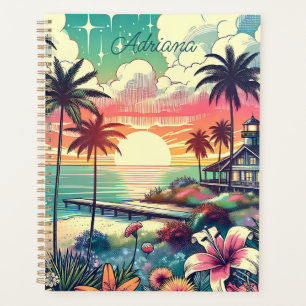 Rosa und Türkisblau Beach Art Planer