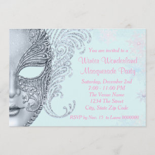 Rosa und Türkisblaue Winter-Wunderland-Party Einladung