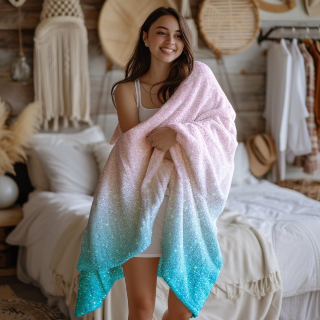 Rosa und türkisfarbener Glitzer Ombre Fleecedecke (Von Creator hochgeladen)