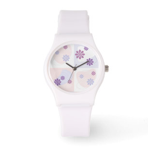 Rosa und violette Blumen auf pastellfarbenen Schac Armbanduhr