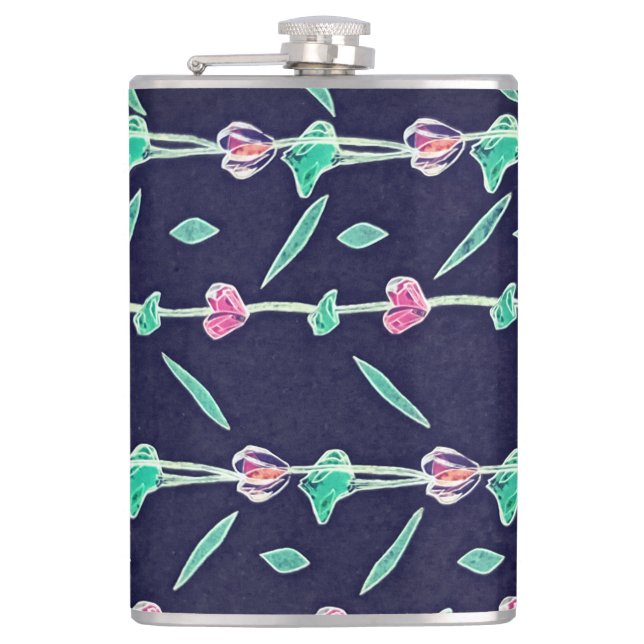 Rosa und violette Blumen Flachmann (Vorderseite)