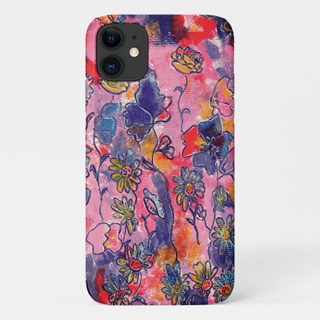 Rosa und violette Blumen Garten Original Wasserfar Case-Mate iPhone Hülle (Rückseite)