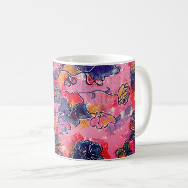 Rosa und violette Blumen Garten Original Wasserfar Kaffeetasse (VorderseiteRechts)