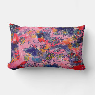 Rosa und violette Blumen Garten Original Wasserfar Lendenkissen