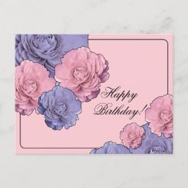 Rosa und violette Blumen Happy Birthday Postkarte