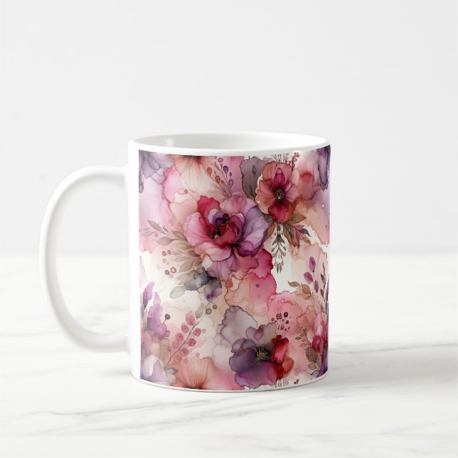 Rosa und violette Blumen - Illustration des Alkoho Kaffeetasse (Links)