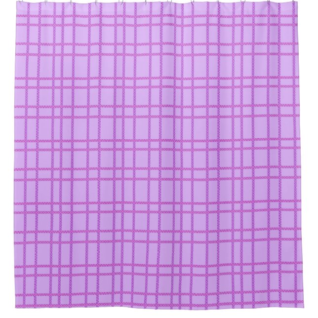Rosa und violette Blumen kariertes Muster Duschvorhang (Vorderseite)