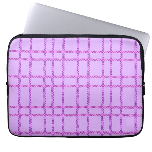 Rosa und violette Blumen kariertes Muster Laptopschutzhülle (Vorderseite)