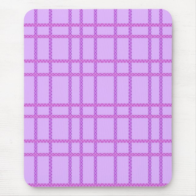 Rosa und violette Blumen kariertes Muster Mousepad (Vorne)