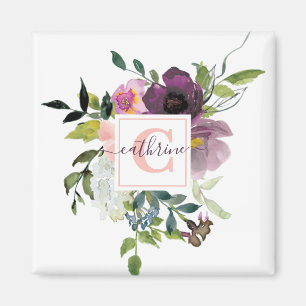 Rosa und violette Blumen personalisiert Magnet