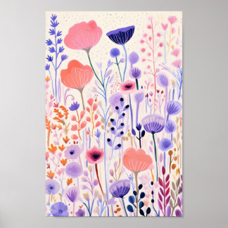 Rosa und violette Blumen Poster