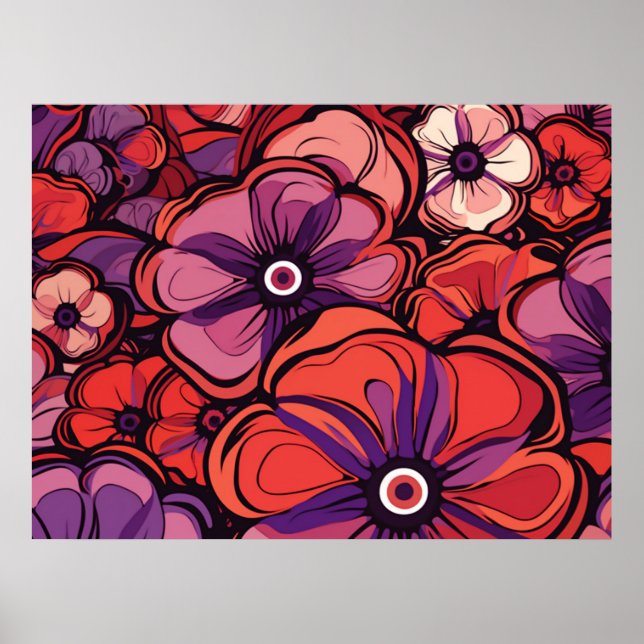 Rosa und violette Blumen Poster (Vorne)