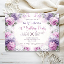 Rosa und violette Blumenparty zum 40. Geburtstag