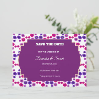 Rosa und violette Blüten Symmetrische Mini-Blumen Save The Date