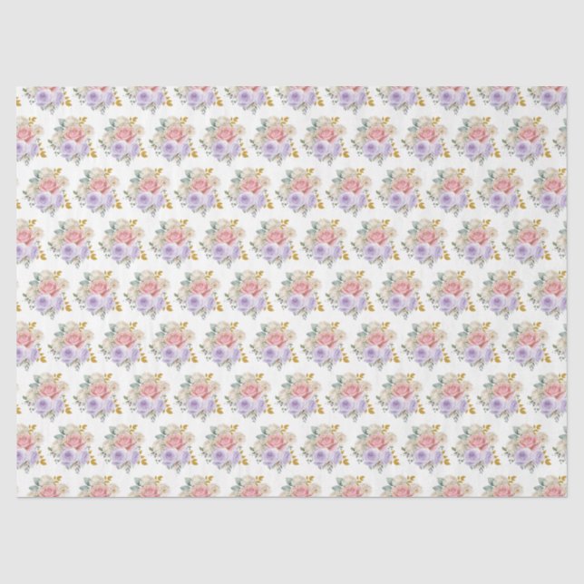 Rosa und violette elegante Blumen Seidenpapier (Vorderseite)