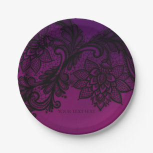Rosa und violette elegante schwarze Spitzen-Party Pappteller