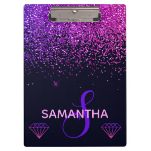 Rosa und violette falsche Glitter und Diamant-Mono Klemmbrett