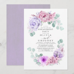 Rosa und violette florale elegante Verlobungsfeier Einladung