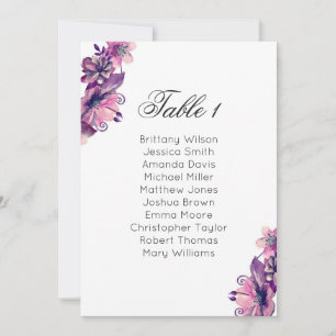 Rosa und violette florale Hochzeitssitzordnung Einladung