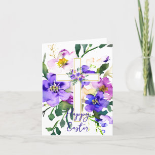 Rosa und violette florale Kreuz-Ostern Feiertagskarte