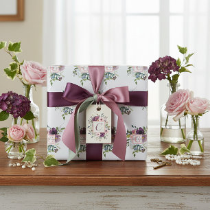 Rosa und violette florale personalisierte Geschenk Geschenkpapier
